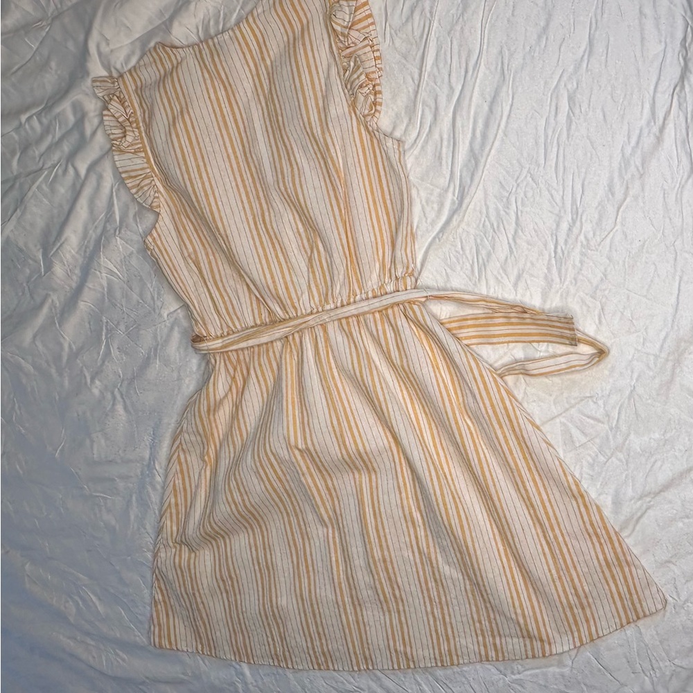 Robert Louis Striped Linen Wrap Dress Orange White Flutter Sleeves Summer Medium - Picture 12 of 13